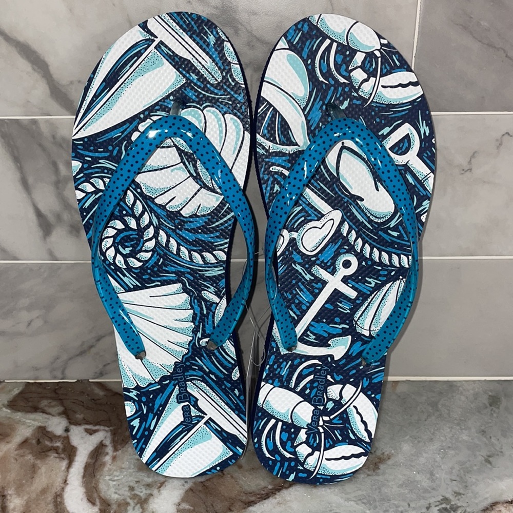 NWT Vera Bradley Flip Flops - Shore Enough - Women's Large Sz 9/10 Shells Beach